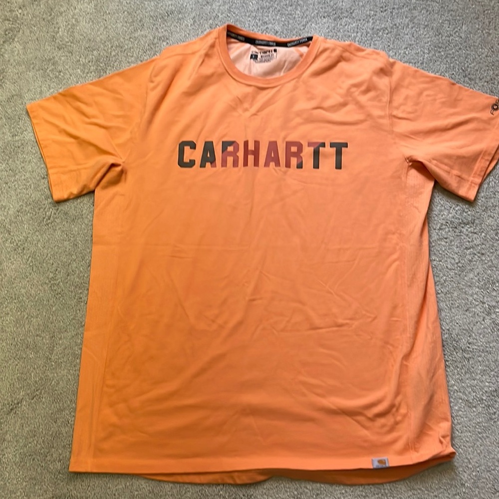 Men’s Carhartt/short sleeve T-shirt. Tangerine, orange. Large.